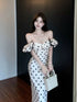 Polka Dot Double Removal Straps Hollow Out Maxi Dress